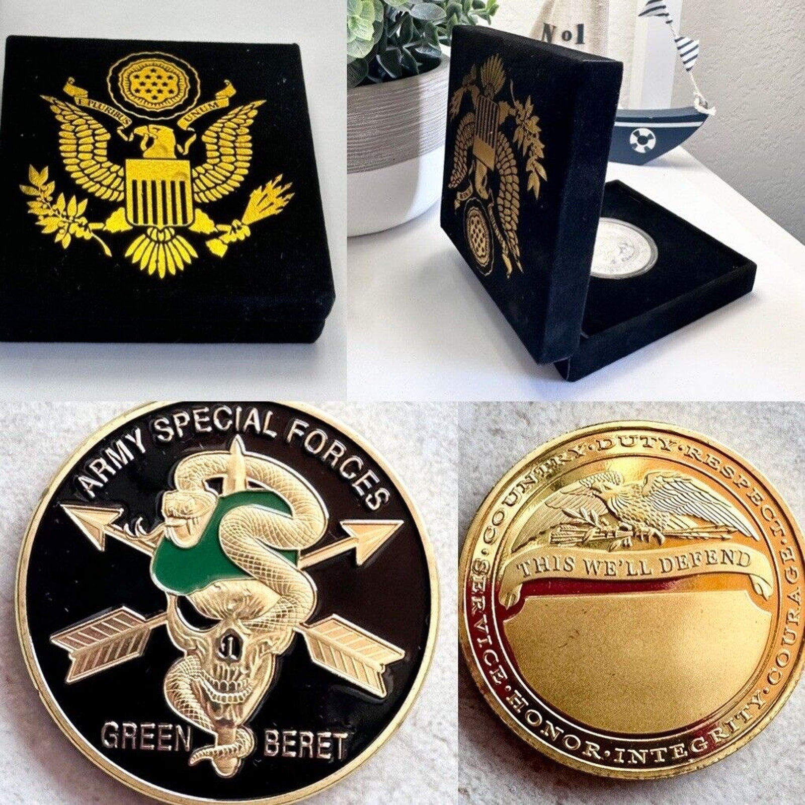 U.S. United States Army Special Forces Green Beret Challenge Coin w/ velvet case