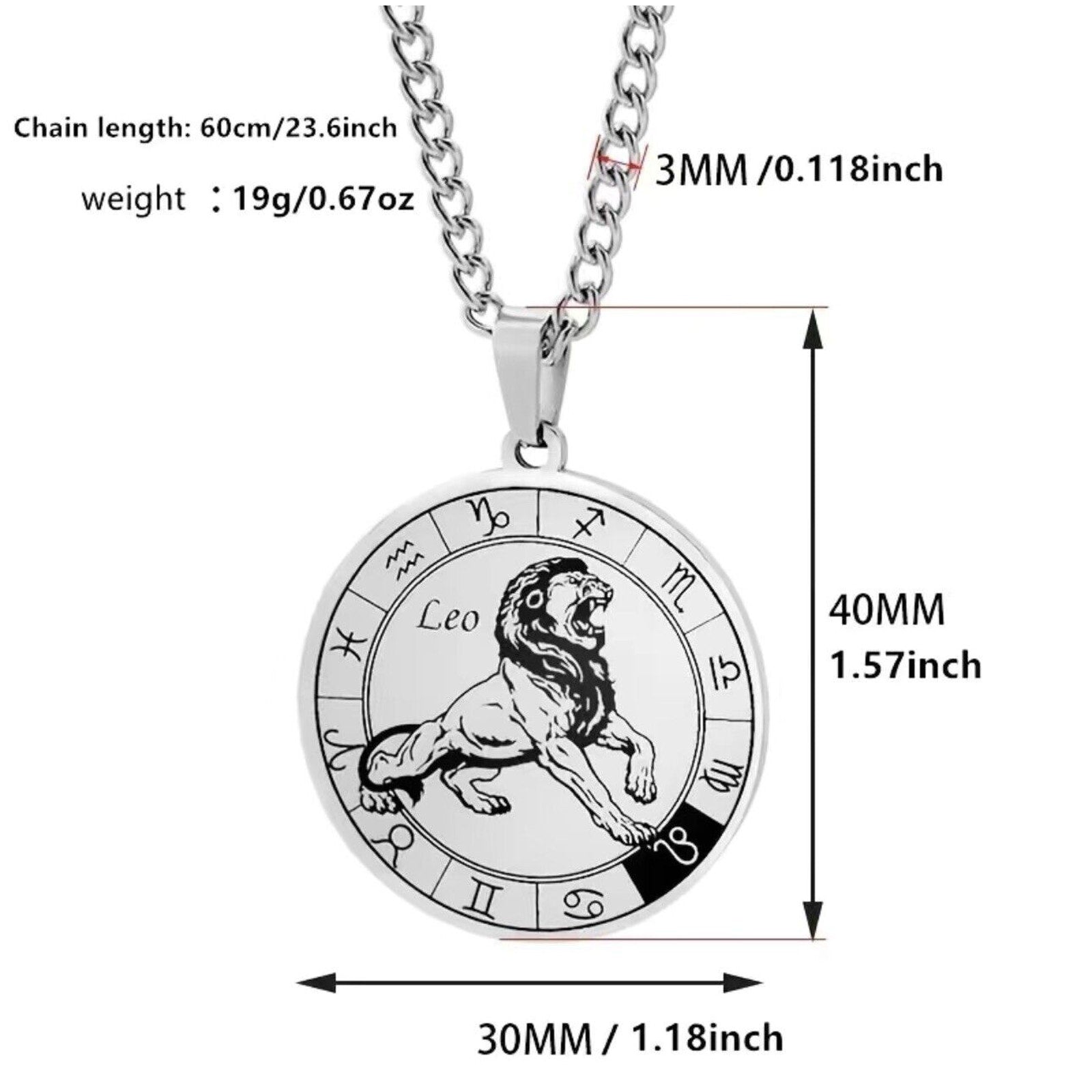 Men's Vintage Stainless Steel 12 Constellation Zodiac Compass Pendant Necklace