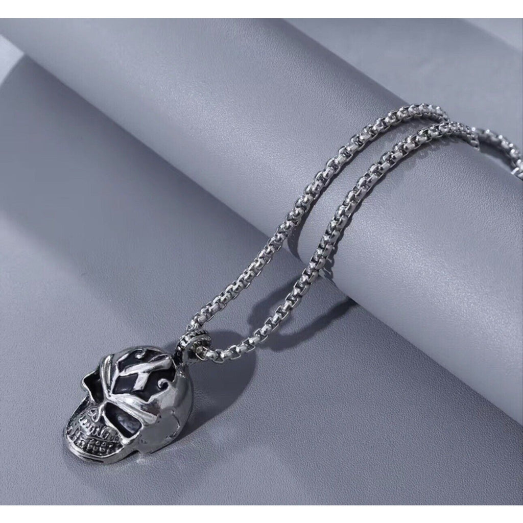 Gothic Mens Biker Skull Pendant Necklace Pop Men Stainless Steel Chain Silver US