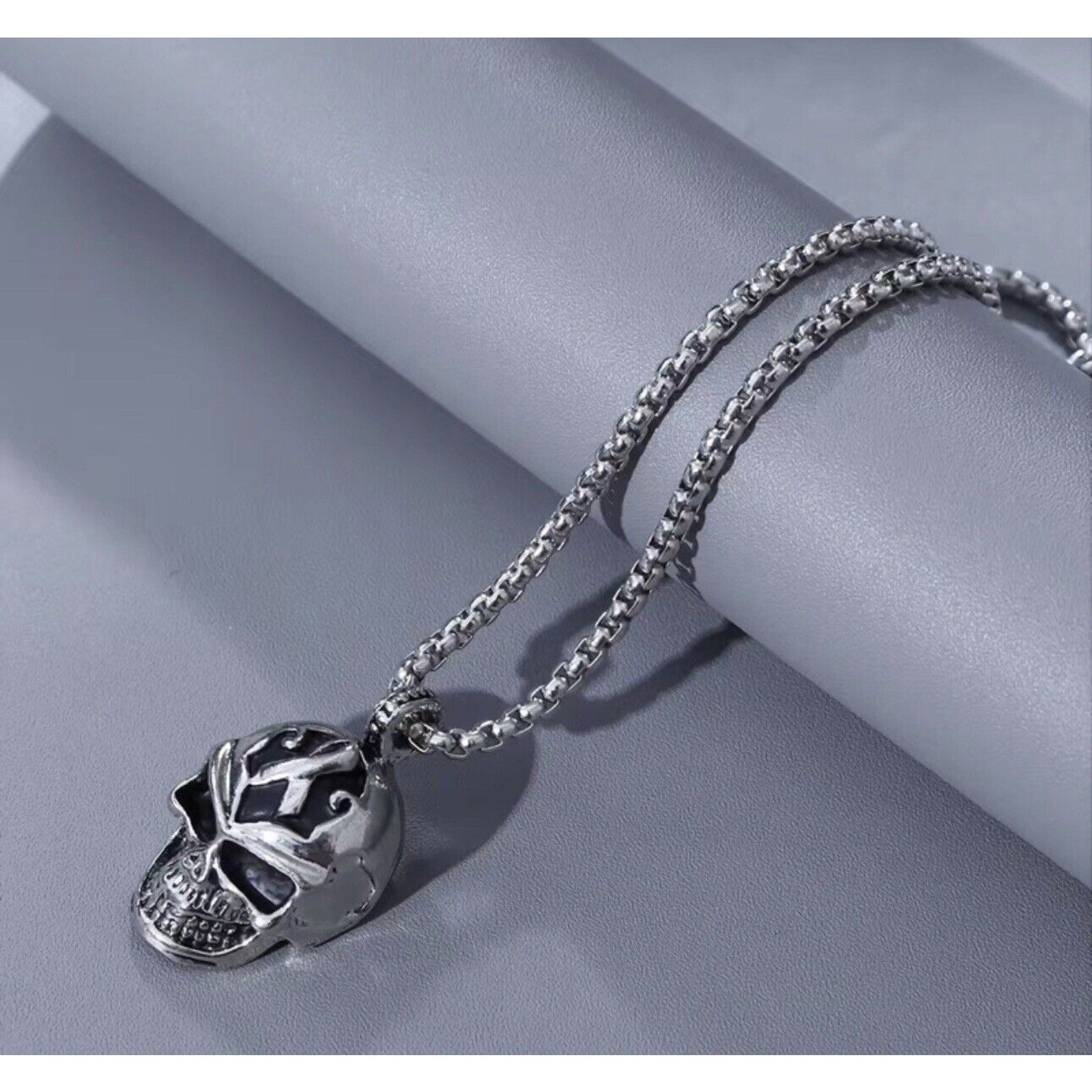 Gothic Mens Biker Skull Pendant Necklace Pop Men Stainless Steel Chain Silver US