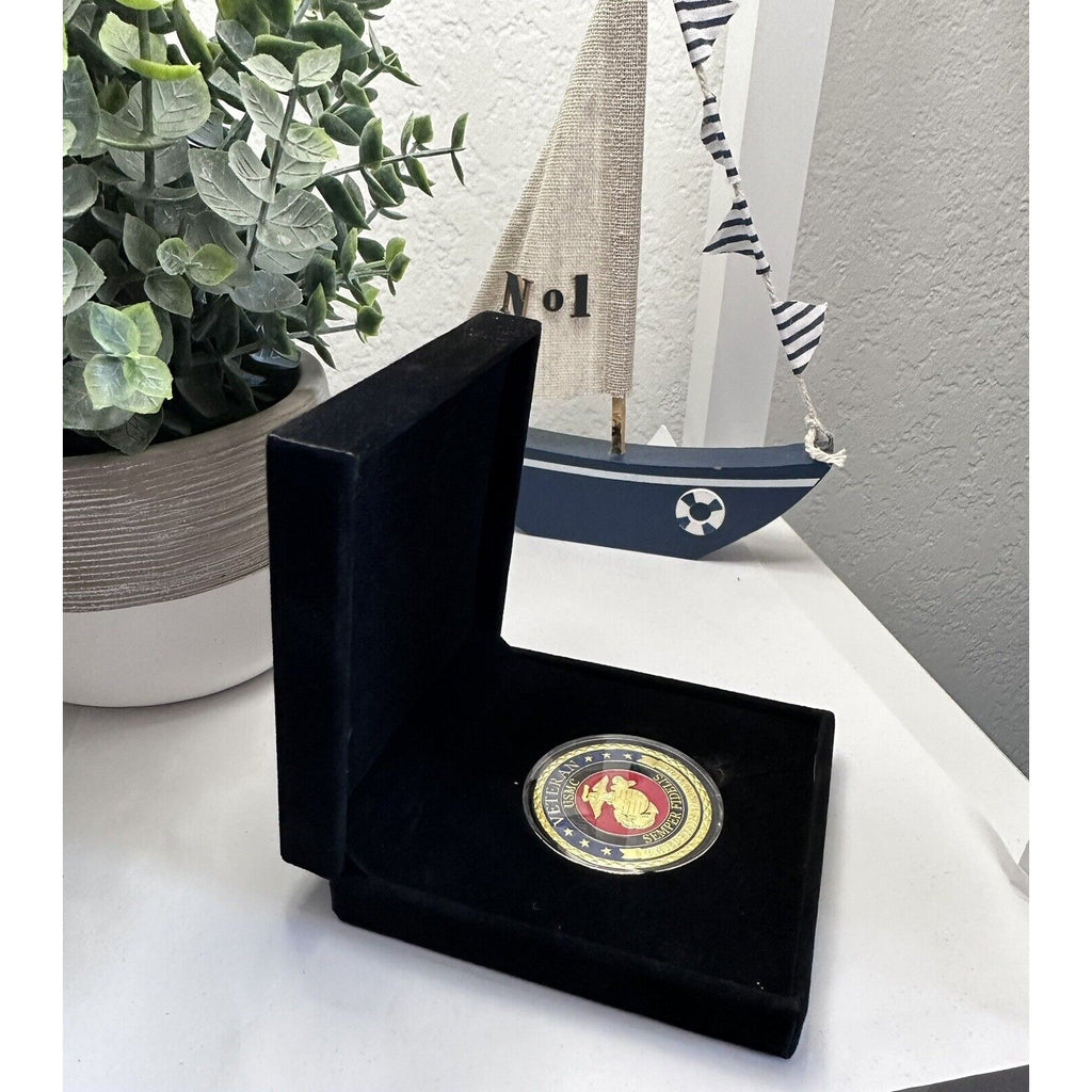 U S MARINE CORPS Vetaran Semper Fidelis Challenge Coin with Special Box