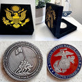 MARINE CORPS RAISING THE FLAG MOUNT SURIBACHI IWO JIMA CHALLENGE COIN w/ case