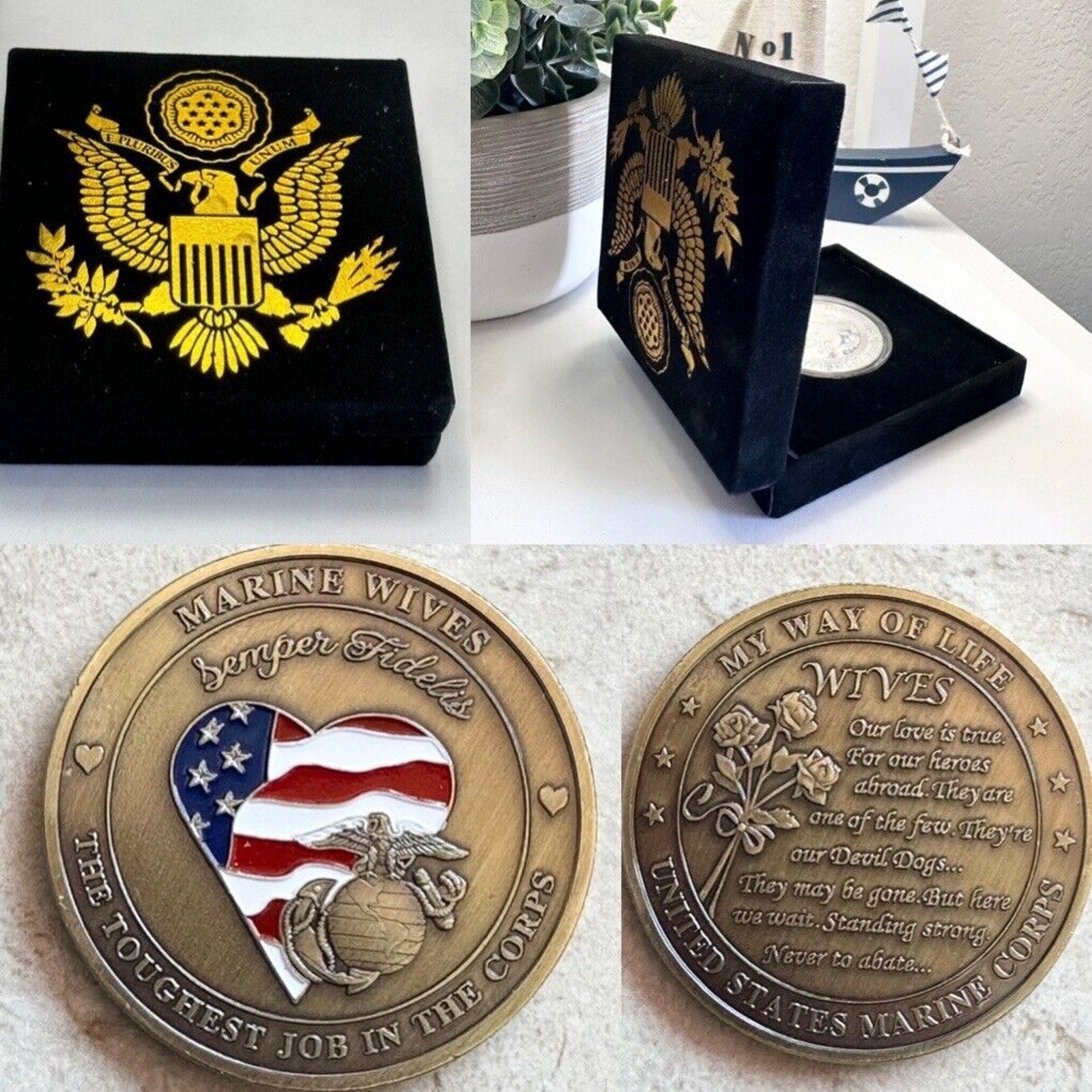 MARINE WIVES THE TOUGHEST JOB IN THE CORPS Commemorative Challenge Coin w/ case