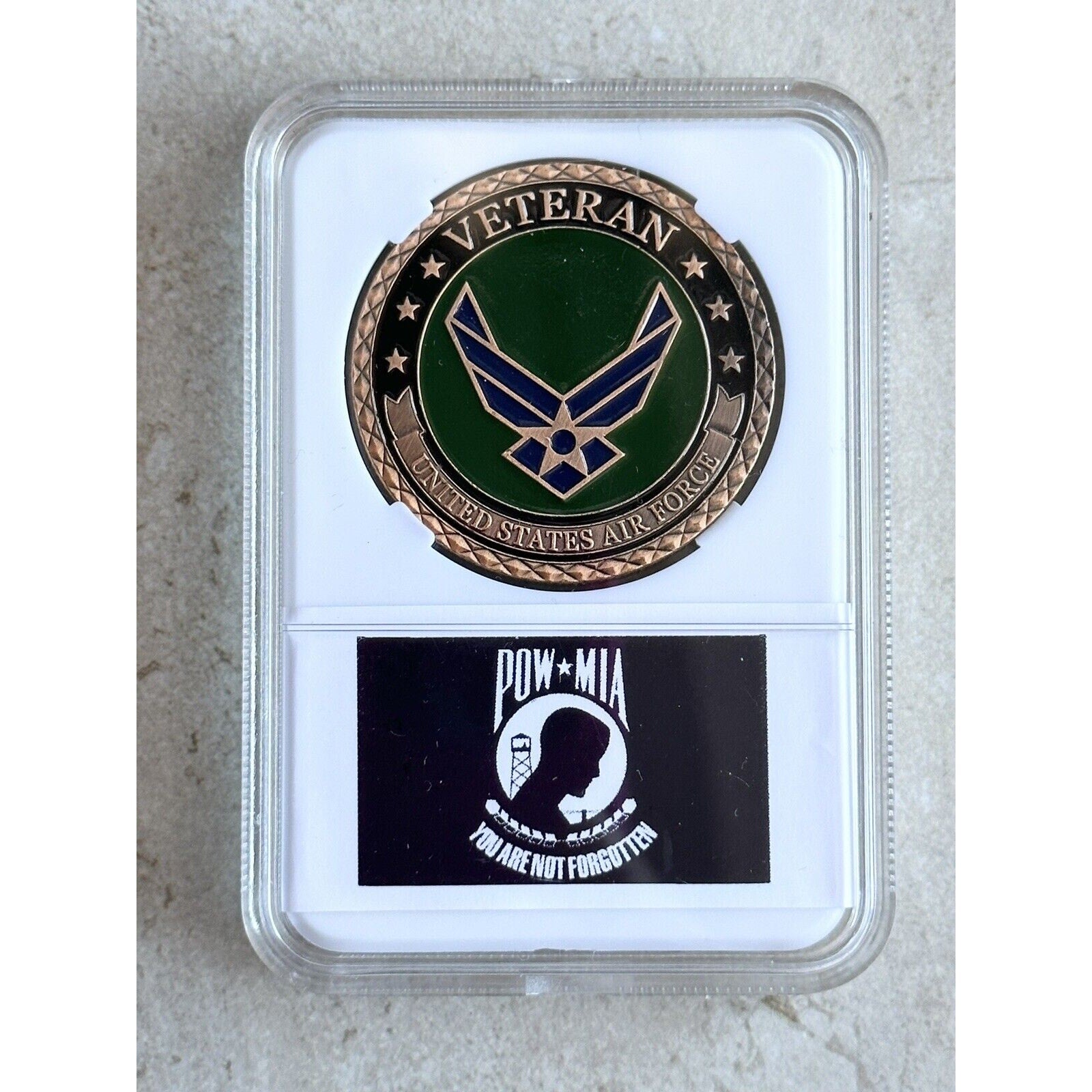 Military US Air Force Veteran USAF Challenge Coin POW - MIA 40mm With Case