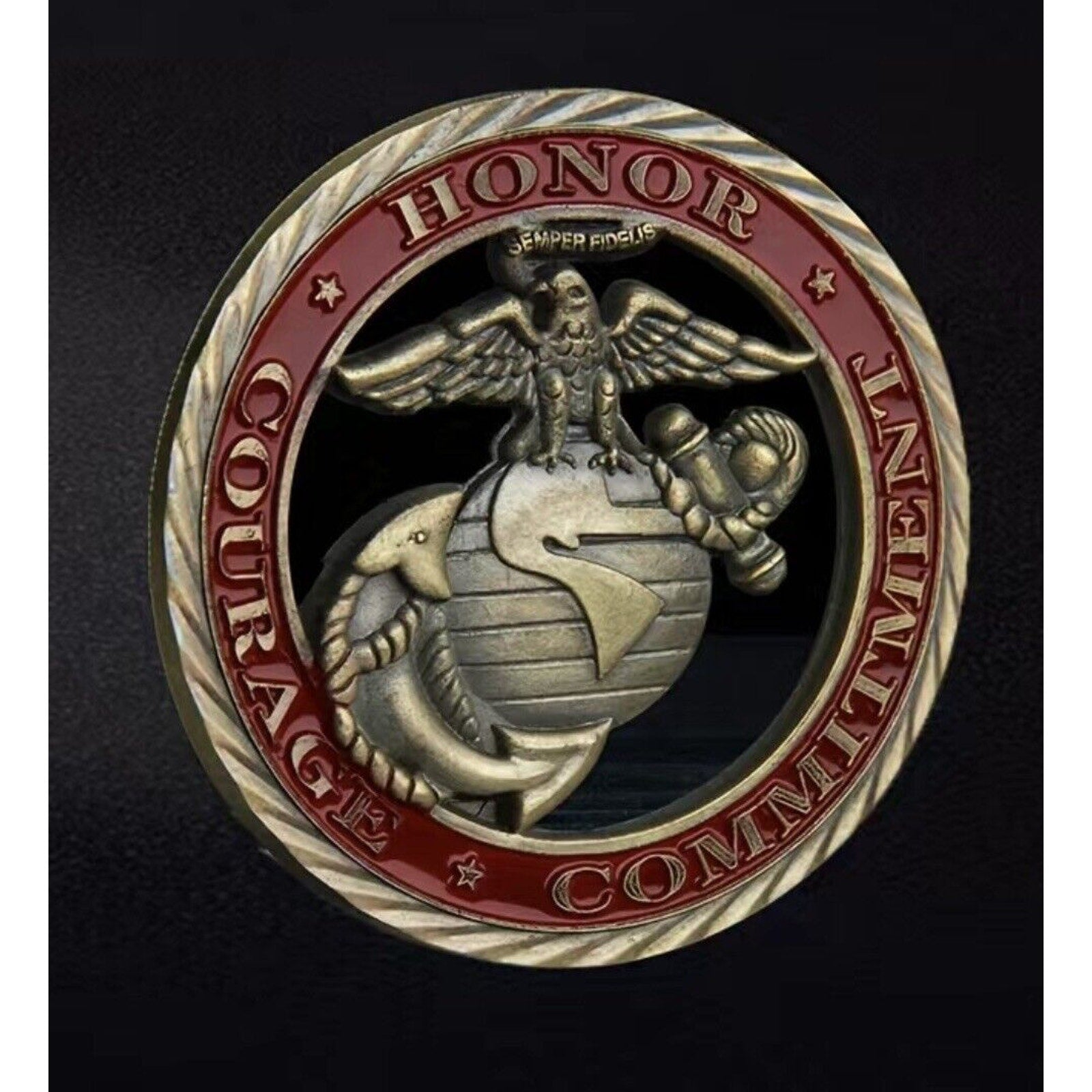 Marine Corps Honor Courage Commitment Coin - USMC EGA Cutout Challenge Coin