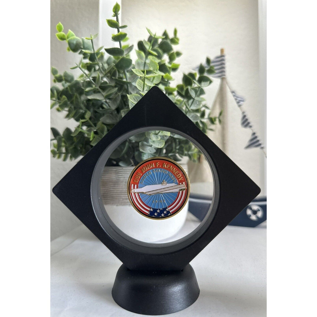 Uss John F. Kennedy Cv-67 Challenge Coin Usn-Us Navy With 3d Display Case