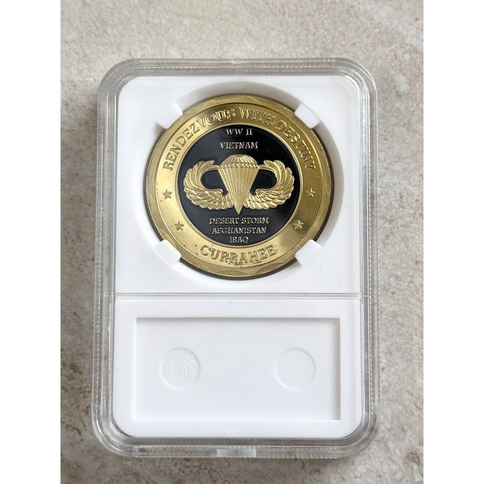 US ARMY 101ST AIRBORNE WW II/VIETNAM CURRAHEE CHALLENGE COIN With Case