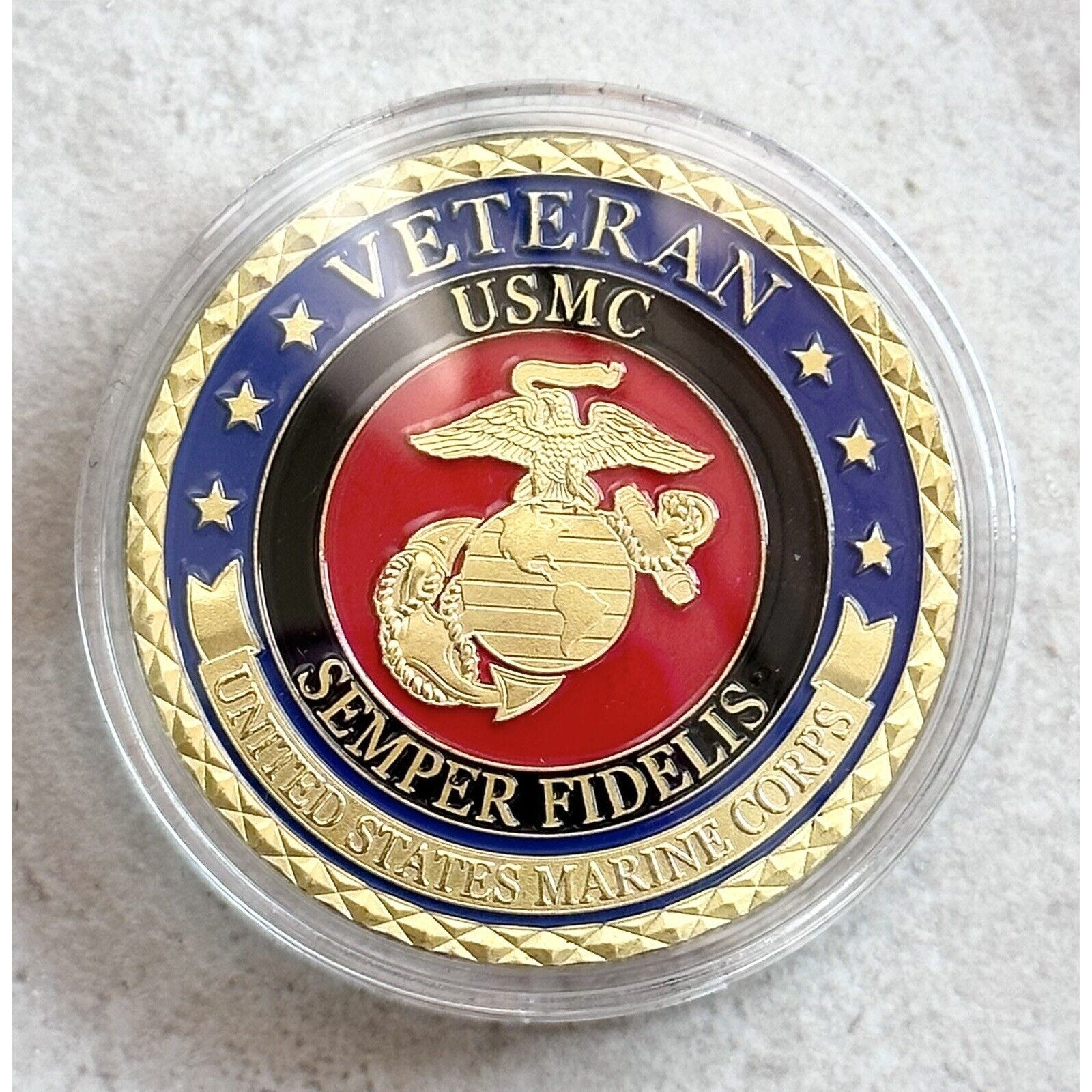 U S MARINE CORPS Vetaran Semper Fidelis Challenge Coin with Special Box