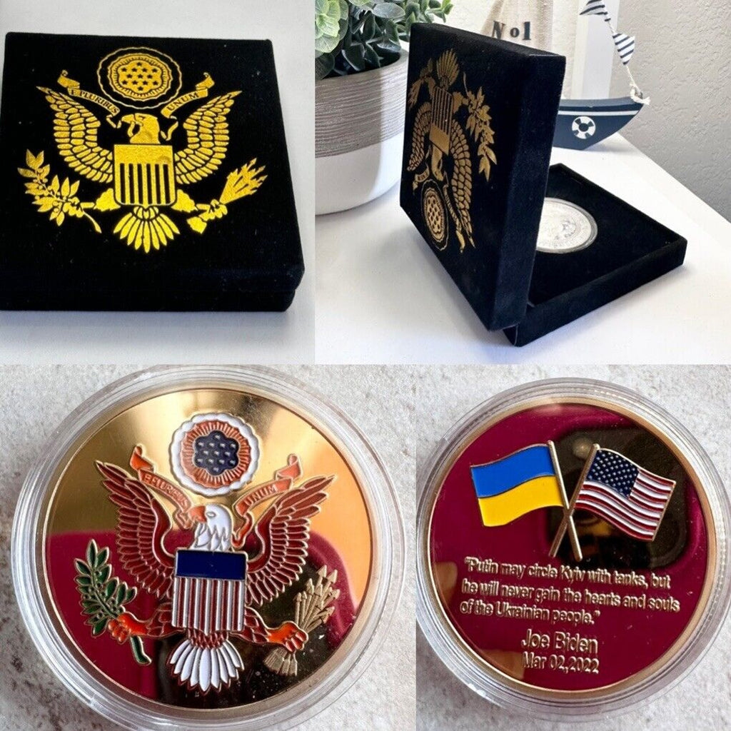 Friendship challenge coin America and Ukraine with velvet case