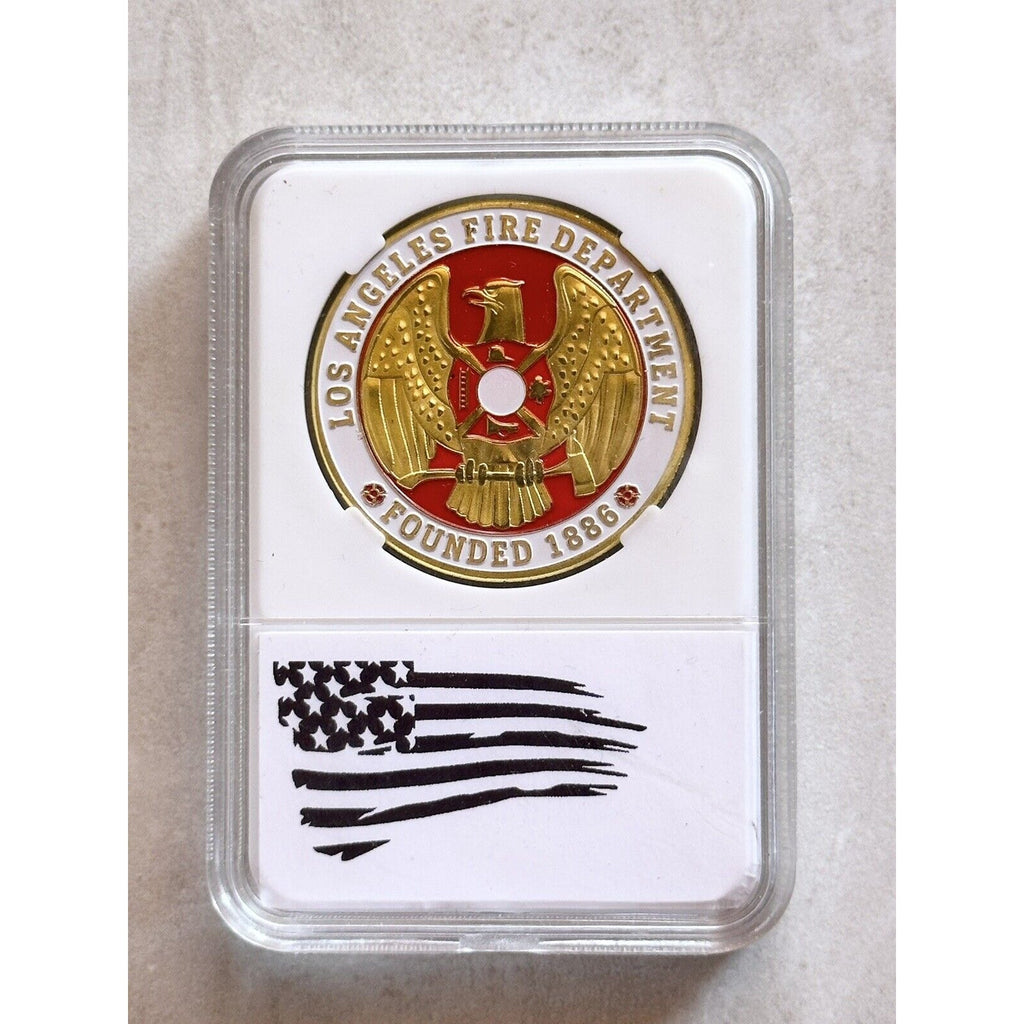 CITY OF LOS ANGELES FIRE DEPARTMENT FIRE FIGHTERS CHALLENGE COIN With Case