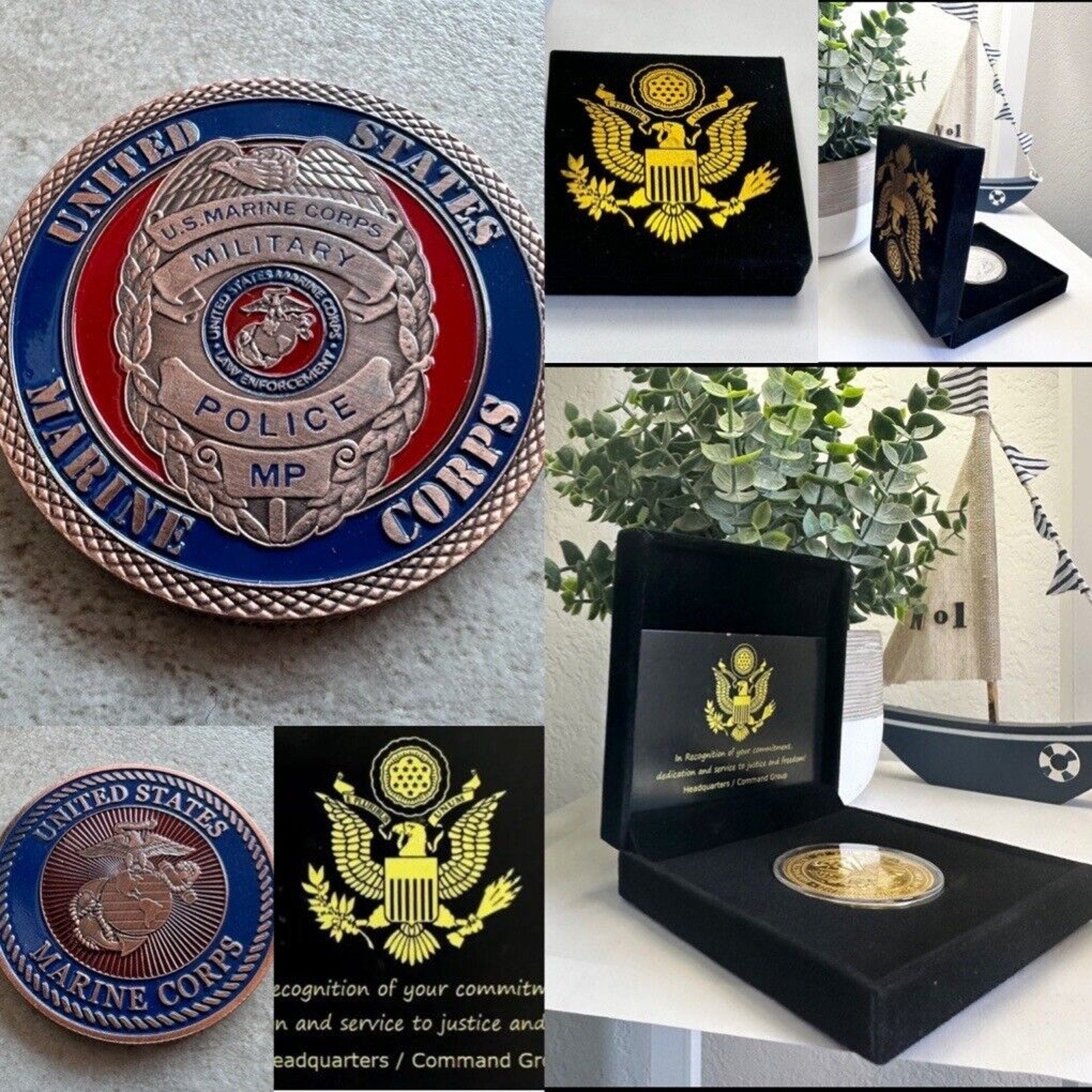 US MARINE CORPS MILITARY POLICE (COPPER) Challenge Coin With Special Velvet Case